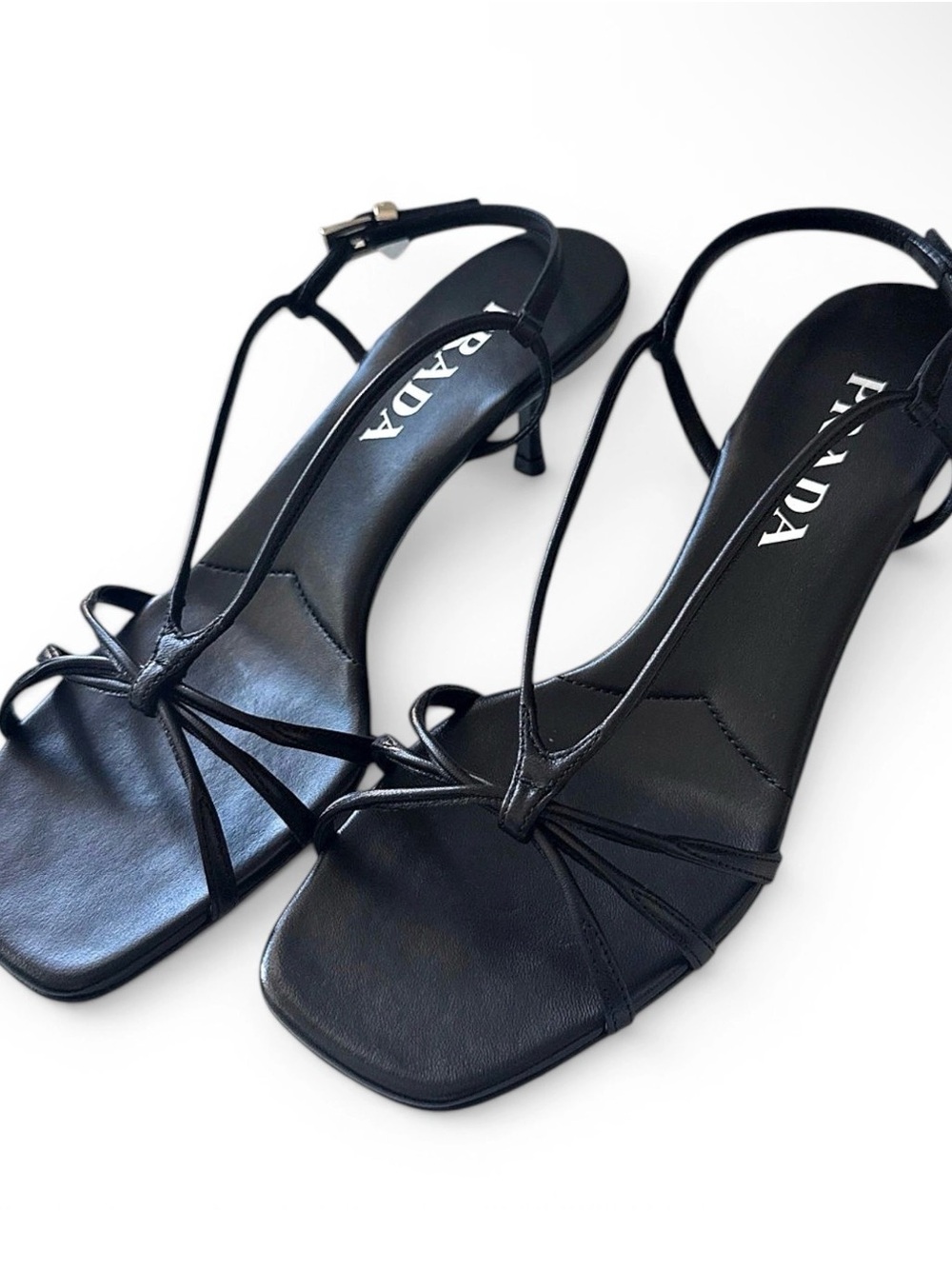 Brand new!! Prada Black Leather Strappy Kitten Heel Sandals 37